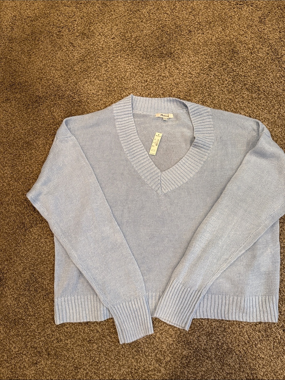 100% Linen Madewell Light Blue V-Neck Women's Sweater